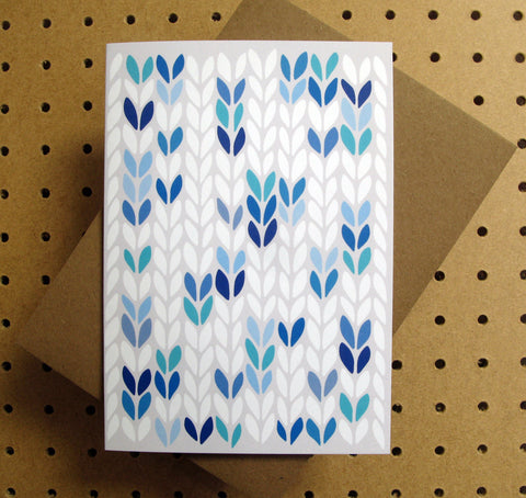 Blue Stocking Stitch -Tilly Flop greetings card